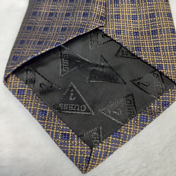 Guess Men's Tie Geometric Tattersall Silk Gold - Picture 5 of 6